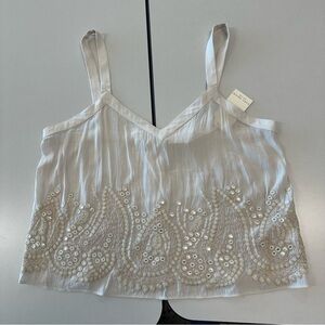 Ramy Brook Sleeveless Tank, Embroidered, Sequin, Soft Beige